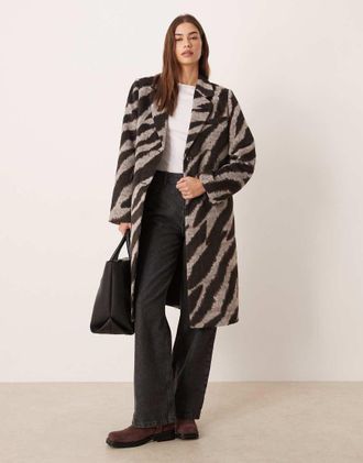 Vila Cappotto elegante nero e crema con stampa zebrata-Bianco