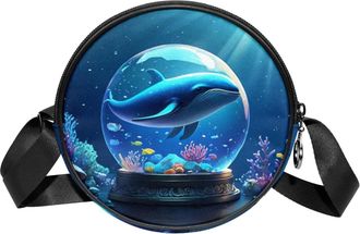 Generic Circle Crossbody Bag for Women, Whale Crystal Ball Small Sling Bag Daypack with Zipper Adjustable Shoulder Straps Casual Ladies Girls Round Purse