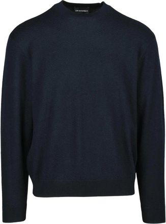 Emporio Armani Rondgebreide trui - Heren - Ronde hals truien - Blauw - 2XL - Truien & Vesten