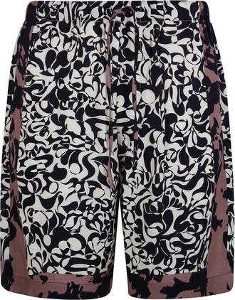 Dries Van Noten Shorts met Squiggle Randprint - Heren - Korte Broeken - Zwart - M - Korte Broeken