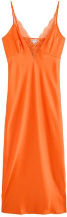 Never Fully Dressed Lily Lace-trim Satin Midi Dress - Orange - 12 (UK12 / M)
