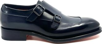 Santoni Schoen met dubbele gesp en plateauzool - Heren - Nette schoenen - Blauw - 40 EU - Leer - Schoenen