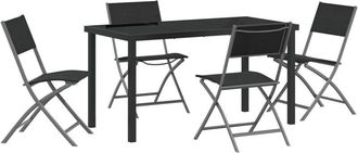 vidaXL Vidaxl - Garden Dining Set Folding 5 pcs Black Textilene and steel