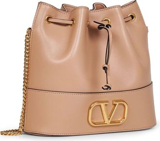 Valentino Garavani Womens Mini Bucket Bag Vlogo Signature Beige Lambskin