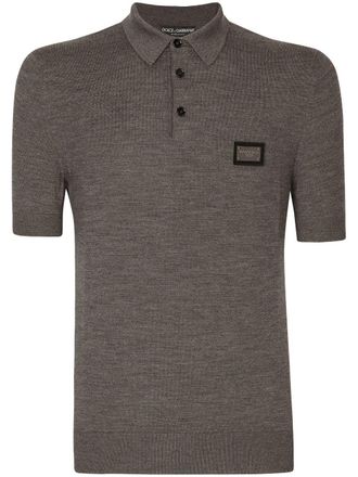 Dolce & Gabbana logo-tag virgin-wool polo shirt - men - Virgin Wool - 54 - Brown