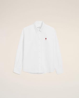 Ami White Cotton Classic Long Sleeve Shirt Button Down Collar With Embroidered Adc White - XXL - Unisex