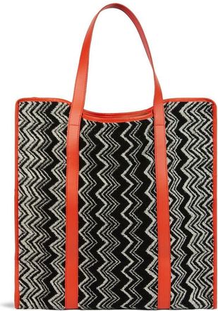 Missoni Home Keith zigzag-print tote bag - unisex - Cotton/Calf Leather - One Size - Black