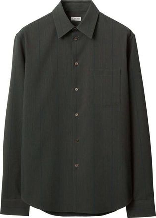 Burberry Mens Striped Wool Shirt, Size Medium
