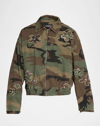 Nahmias Men & apos;s Floral Patch Crystal Camo Bomber Jacket