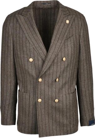 Lardini Jassen, Heren, Bruin, L, Wol, Dubbelbreasted wol kasjmier jas