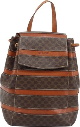 Celine Vintage Macadam Canvas And Leather Brown Canvas Backpack Bag (Pre-Owned)