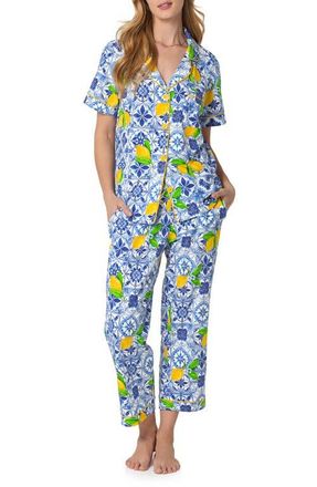 Bedhead Pajamas Print Stretch Organic Cotton Jersey Crop Pajamas in Azure Summer at Nordstrom, Size X-Small