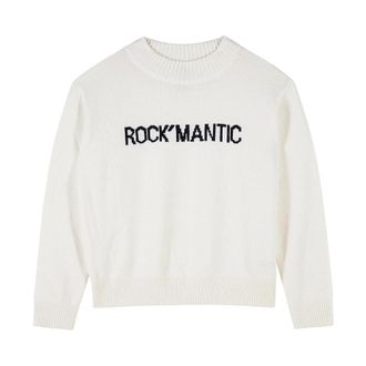 Patrizia Pepe Maglia Slogan - Dames - Ronde hals truien - Wit - M - Wol - Truien & Vesten