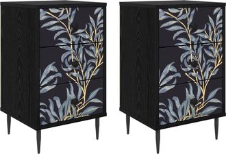 vidaXL Mesa De Noche Dokkum 2 Uds. Roble Negro 36 X 33 X 61 Cm Vidaxl