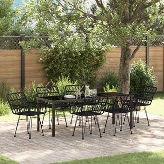 Berkfield Home 7 Piece Garden Dining Set Black Poly Rattan