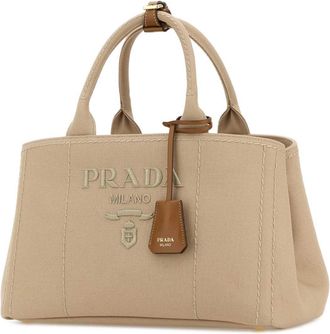 Prada Womens Top Handle Bag Beige Fabric
