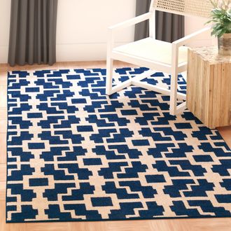 Safavieh Four Seasons Hand Made Area Rug, Navy / Ivory Contemporary Style Non-Shedding