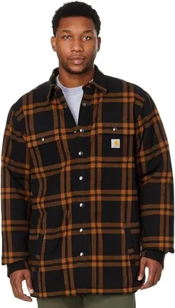 Carhartt Work in Progress Flannel Shirt Mens Black Brown Plaid Sherpa Lined Snap Front UPS1327