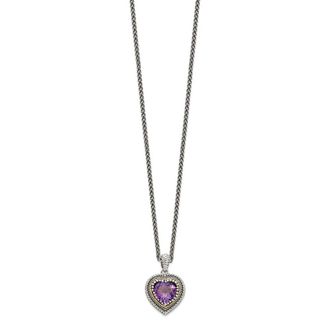Diamond2Deal Sterling Silver with 14K Accent Amethyst Heart Pendant Necklace