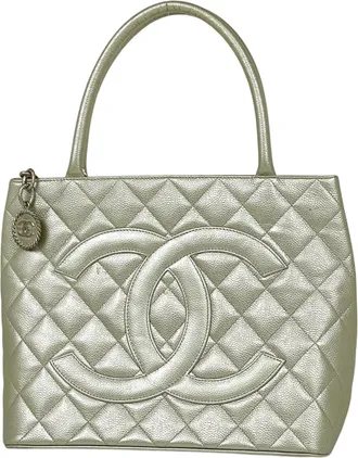 Chanel Silver Grained Calfskin Handbag Tote Bag (Pre-Owned)