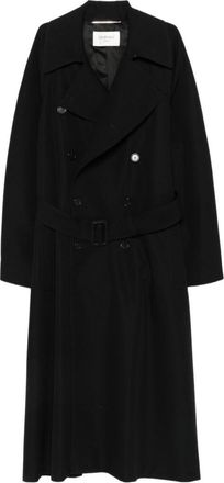 Saint Laurent Black Notched Lapels Belted Coat