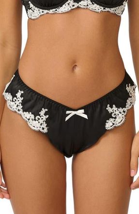 Kat The Label Cinderella Lace Trim Stretch Satin Briefs in Black at Nordstrom, Size Xx-Large