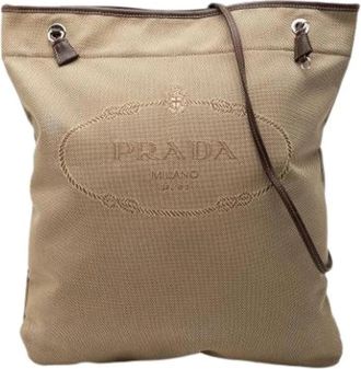 Prada Pre-owned Canvas Crossbody Bag - Dames - Vintage Shopper - Beige - ONE Size - Leer - Vintage