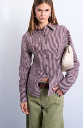 Topshop Split Front Cotton Blend Button-Up Shirt in Burgundy at Nordstrom Rack, Size 2 Us (Fits Like 0)