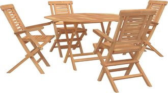 vidaXL Conjunto De Jard&iacute;n 5 Uds. Marr&oacute;n Madera De Teca Maciza Vidaxl