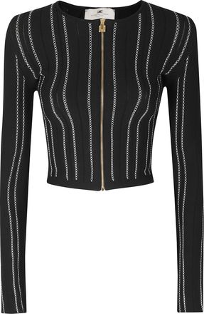 Elisabetta Franchi Black Butter Viscose-Blend Origami Zip Cardigan