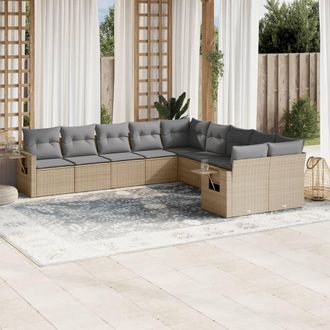 vidaXL Juego De Sof&aacute;s Jard&iacute;n Con Cojines Beige 10 Pzas Rat&aacute;n Sint&eacute;tico Vidaxl