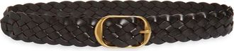 Nili Lotan Nili Braided Leather Belt in Dark Brown at Nordstrom, Size 70