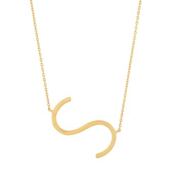 MAX + STONE 10k Solid Yellow Gold Large Sideways Block Letter Initial with Extendable Cable Chain, 16 to 18 inches