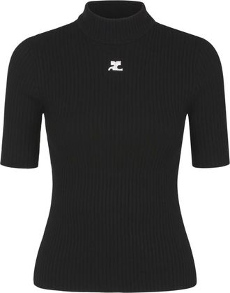 Courrèges Turtlenecks, female, Black, Size: S Black Knit Jumper Shirt