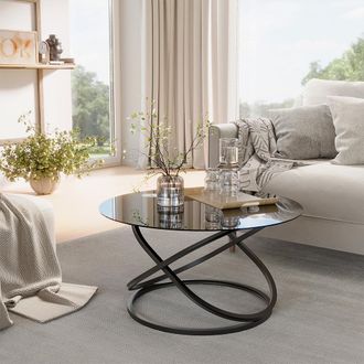 Vicco Mesa De Centro Calgary, Negro Brillo Intenso, 79.5 X 46.5 Cm Con Superficie De Cristal, Vicco