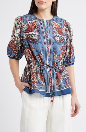 Farm Rio Paisley Print Cotton Blend Top in Paisley Scarf Cream at Nordstrom, Size Xx-Small