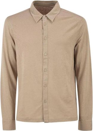 Majestic Filatures Overhemden, Heren, Beige, M, Leer, Soft Touch Long Sleeve Pocket Shirt