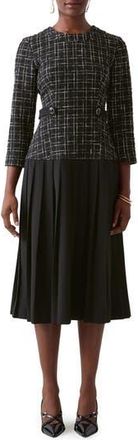 L.k. Bennett Maxine Metallic Tweed Pleated Dress in Black Ivory at Nordstrom Rack, Size 10 Us / 14 Uk