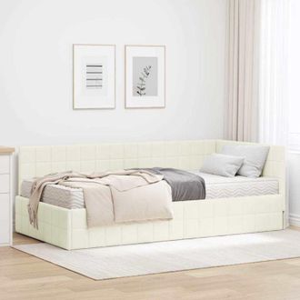 vidaXL Estructura De Cama Esquina Con Colch&oacute;n 2 Pcs Crema Terciopelo Vidaxl