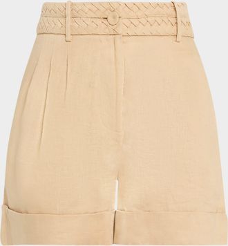 Figue Uma Braided Pleated Linen Shorts
