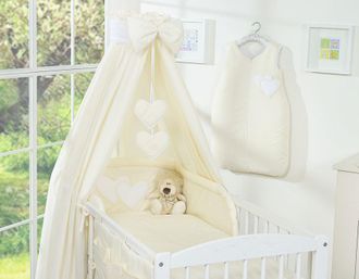 OEM Juego De Cama De 5 Piezas De 120x90 Cm Con Dosel - Corazones Colgantes Color Crema