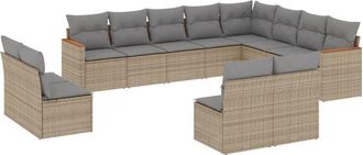 vidaXL Set De Sof&aacute;s De Jard&iacute;n 12 Pzas Y Cojines Rat&aacute;n Sint&eacute;tico Marr&oacute;n Vidaxl