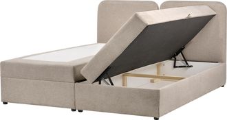 Beliani Cama Continental Con Almacenaje Elevable Tapizado De Tela Repelente Al Agua Con Cabecero 180 X 200 Cm Gris Pardo Chancellor