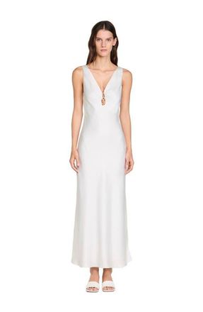 Sandro Jewel satin-effect maxi dress in White at Nordstrom, Size 40 Eu