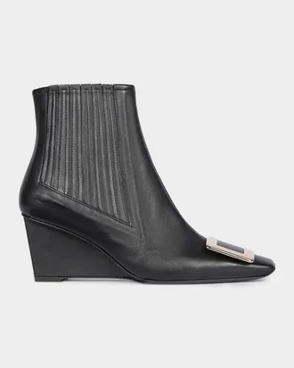 Roger Vivier Belle Vivier 60MM Leather Wedge-Heel Ankle Boots