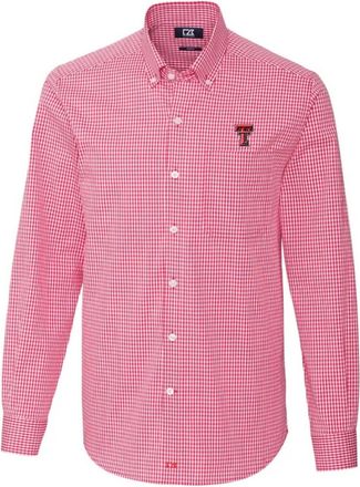 Cutter & Buck Mens Texas Tech Stretch Gingham Button Down In Red/white