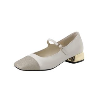 TinaCus Womens Genuine Leather Handmade Cap-Toe Two-Tone Mary Jane Pumps Shoes, Beige, 7.5 UK