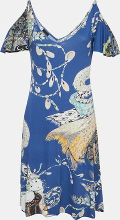 Just Cavalli Blue Printed Jersey Knee Length Dress