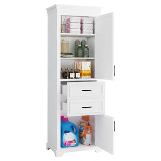 STILVORA Armario De Bano Con 2 Cajones, 2 Puertas Y 4 Nichos, Estante Ajustable, En Mdf, Blanco, 60 X 40 X 180 Cm