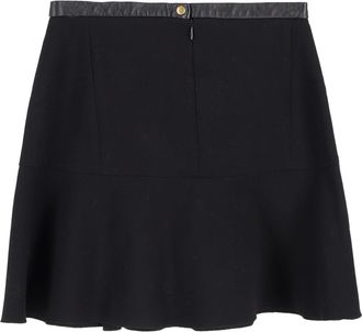 Sandro Leather Trim Mini Flared Skirt in Black Wool